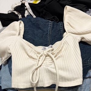 Zara Cream Ribbed Crop Top
